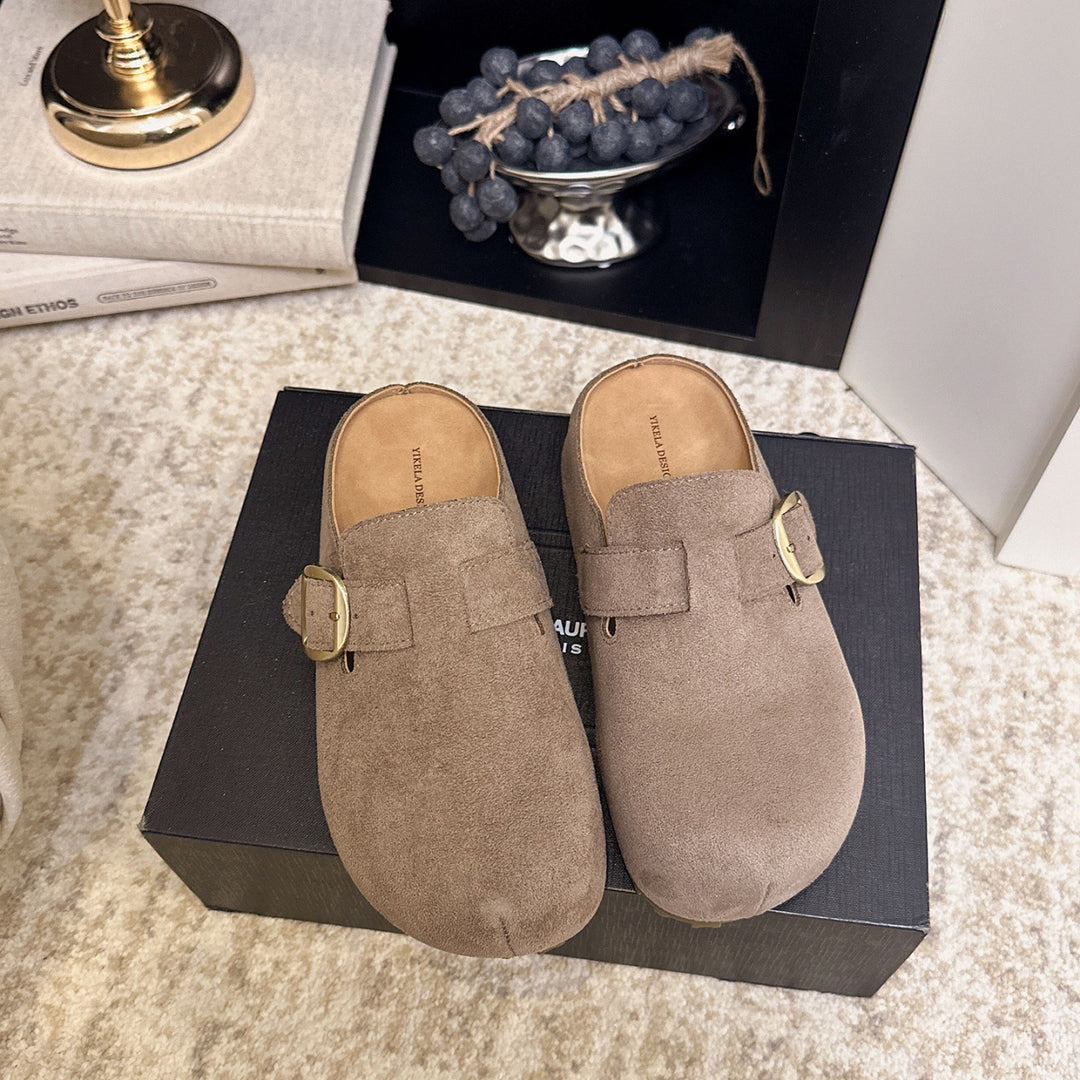 Damen Clogs aus hochwertigem Wildleder mit eleganter Schnalle EB