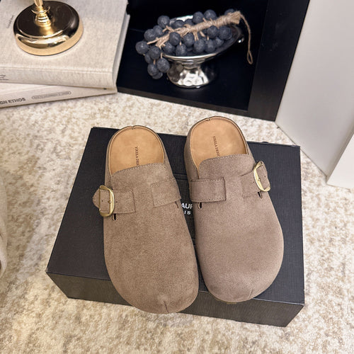 Damen Clogs aus hochwertigem Wildleder mit eleganter Schnalle EB