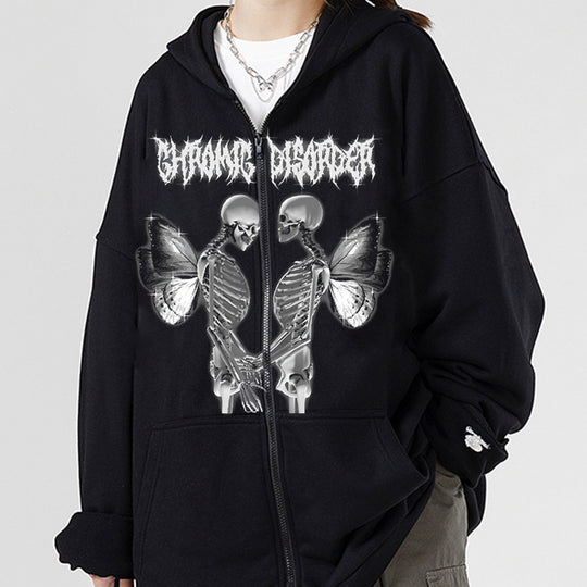 Damen nan Kapuzenjacke mit durchgehendem Reißverschluss und Rippenherz-Print EB