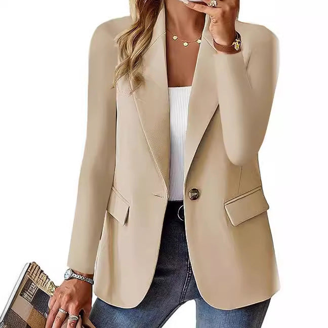 Damen Eleganter Casual Blazer mit modernen Taschen und dezentem Knopf EB