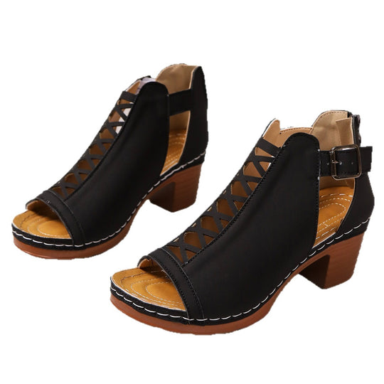 Damen Offene Sandalen mit dekorativem Riemchen-Design und bequemer Absatzhöhe EB