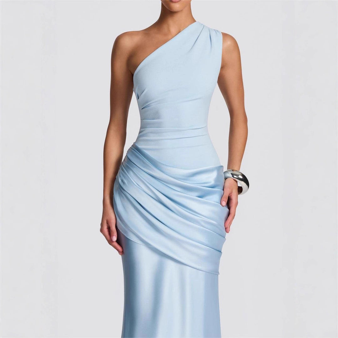 Damen Elegantes One-Shoulder Maxikleid mit raffinierten Drapierungsdetails EB