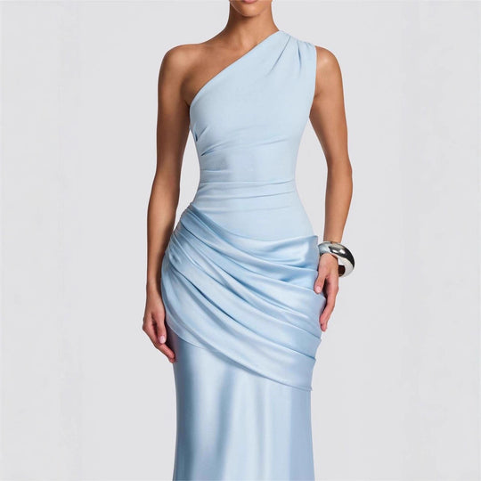 Damen Elegantes One-Shoulder Maxikleid mit raffinierten Drapierungsdetails EB