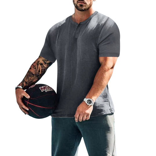 Herren lässiges Kurzarm-Henley-Shirt mit hochwertigem Baumwoll-Mix und praktischem Knopfdesign EB