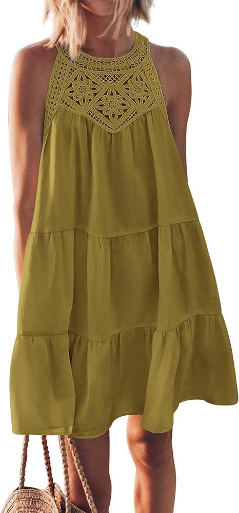 Damen luftiges Sommerkleid mit detaillierter Häkelspitze EB