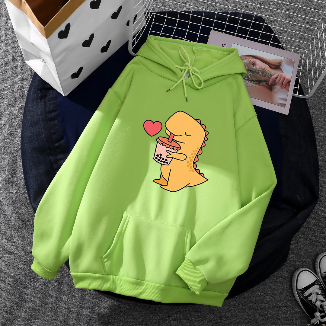 Damen nan niedlicher Kapuzenpullover mit Kängurutasche, oversized Schnitt und Bubble‑Tea Corgi-Print EB