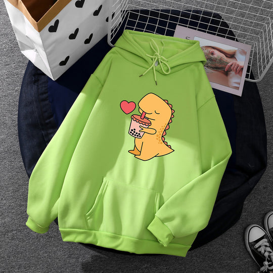 Damen nan niedlicher Kapuzenpullover mit Kängurutasche, oversized Schnitt und Bubble‑Tea Corgi-Print EB