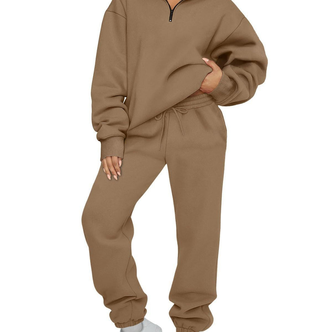 Damen nan oversized Sweatshirt Jogginghose Set mit Reißverschlusskragen EB
