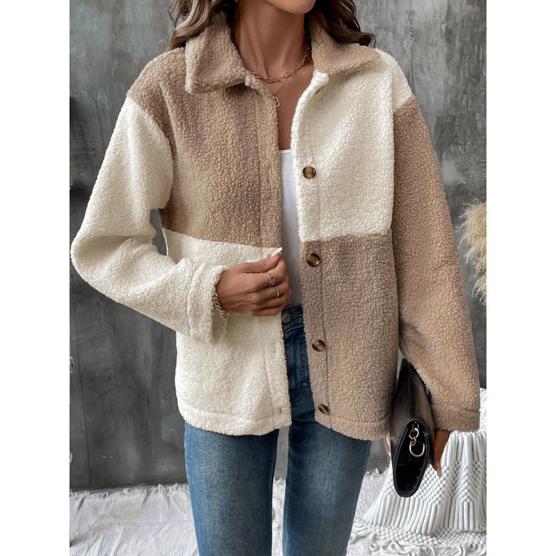 Damen kuschelweiche Fleecejacke mit Blockmuster EB