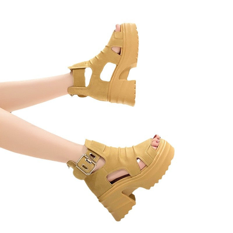 Damen Plateau-Sandalen mit offenem Design und verstellbarem Riemen EB