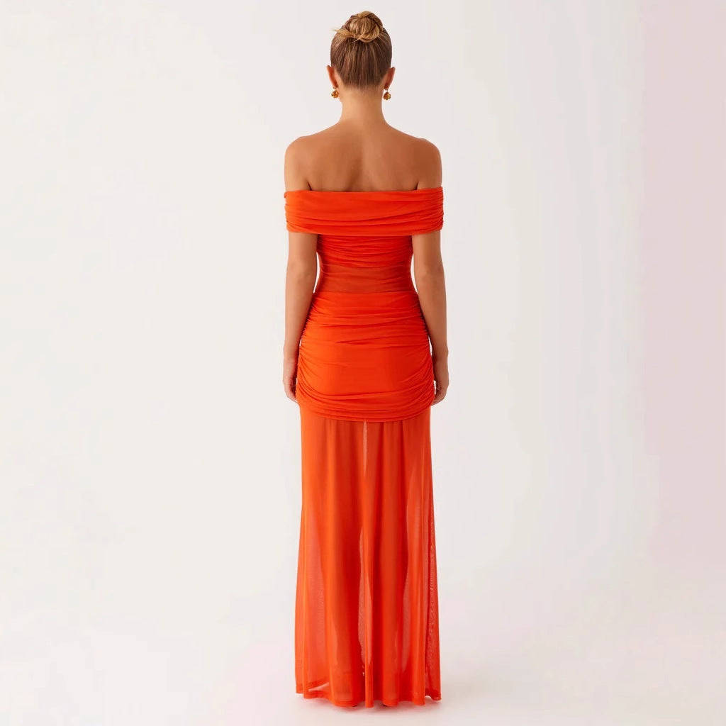 Damen Off-Shoulder Maxikleid mit raffinierten Drapierungen EB