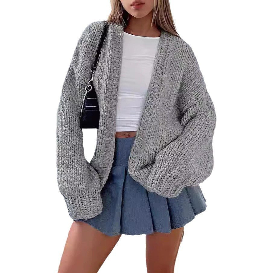 Damen Strickjacke mit voluminösen Ärmeln und offener Front EB