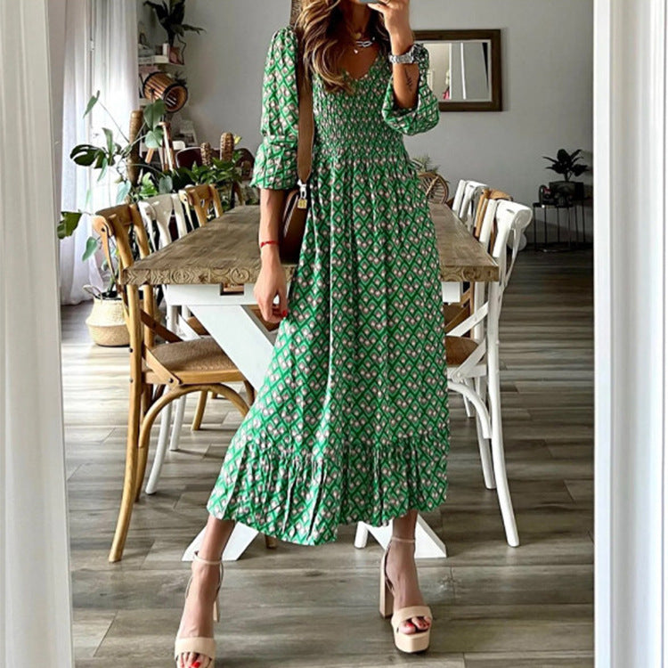 Damen Maxikleid mit detailreicher Raffung und voluminösen Ärmeln EB