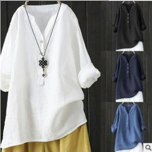 Damen Leinenbluse mit halbem Knopfverschluss und lässigem Schnitt EB