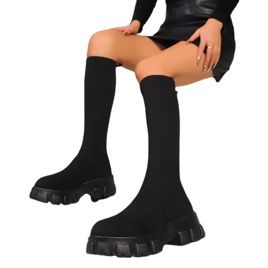 Damen Tragbare Overknee-Stiefel mit Auffälligem Muster und Rutschfester Sohle EB