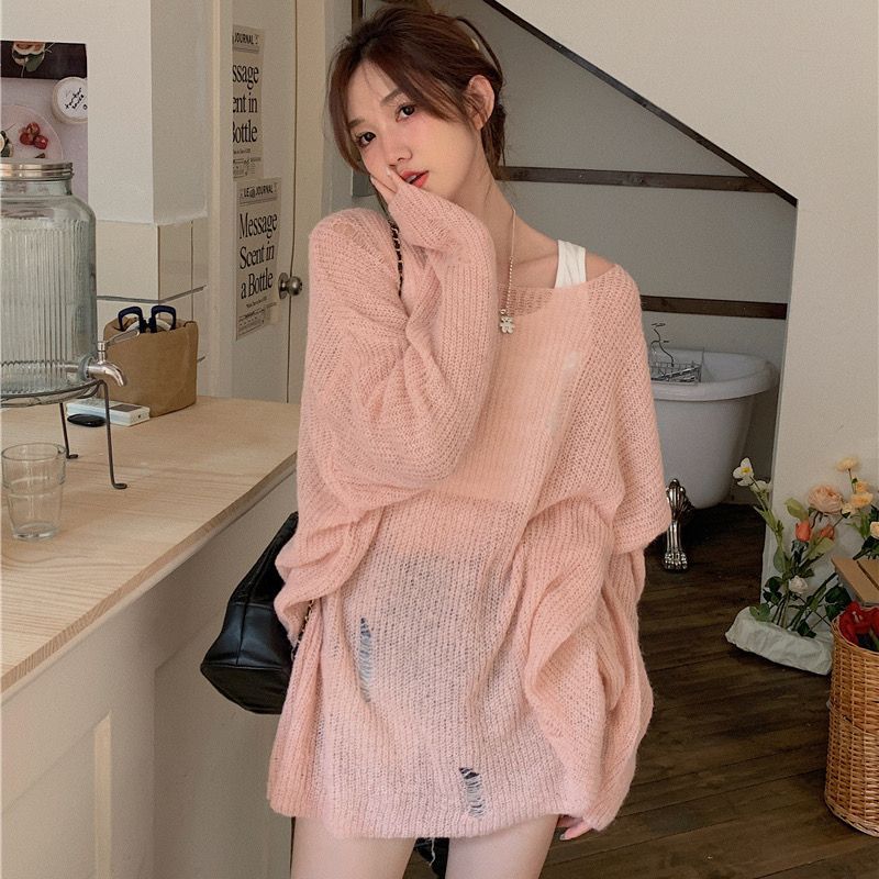 Damen Oversized T-Shirt mit modischen Riss-Details und lässigem Schnitt EB