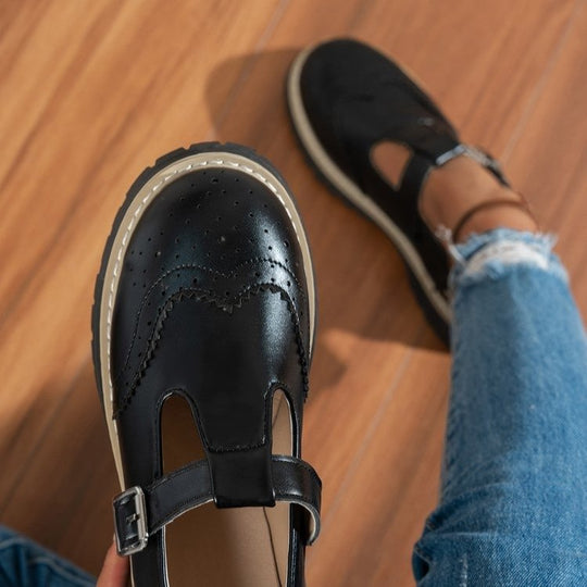 Damen Elegante Schnürschuhe mit Brockmuster und Blockabsatz EB