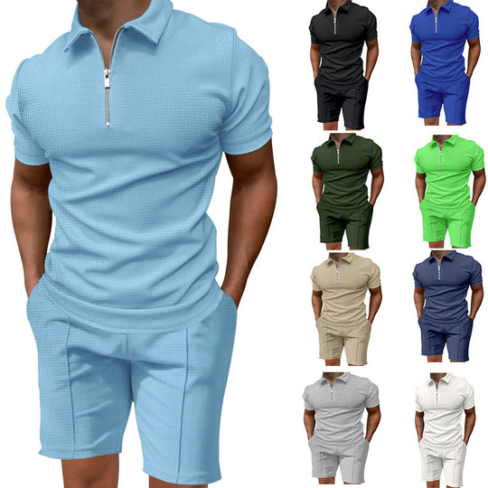 Herren Polo- und Shorts-Set mit modernem Reißverschluss und elastischem Bund EB