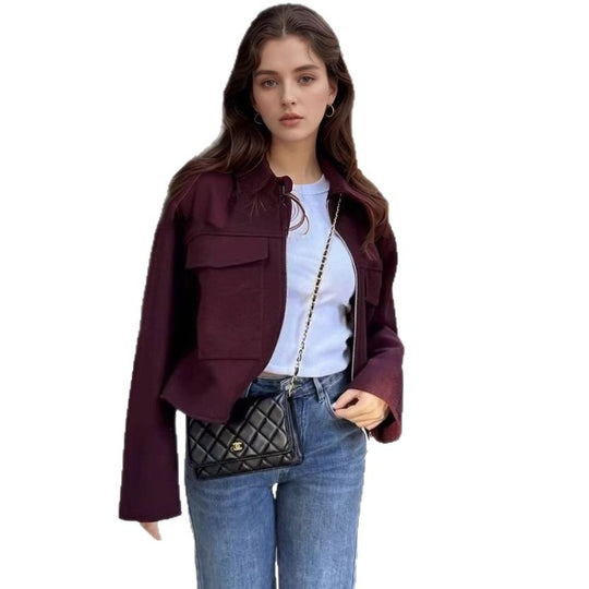Damen Wool-Blend Jacke mit großen Brusttaschen EB
