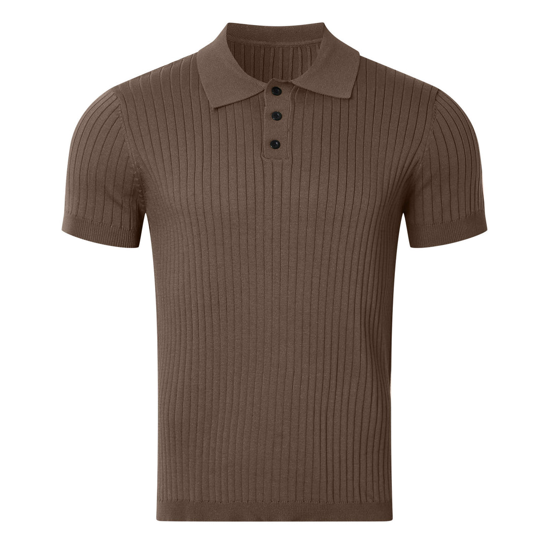 Herren nan schmal geschnittenes geripptes Poloshirt aus Feinstrick mit Kurzarm und Polokragen EB