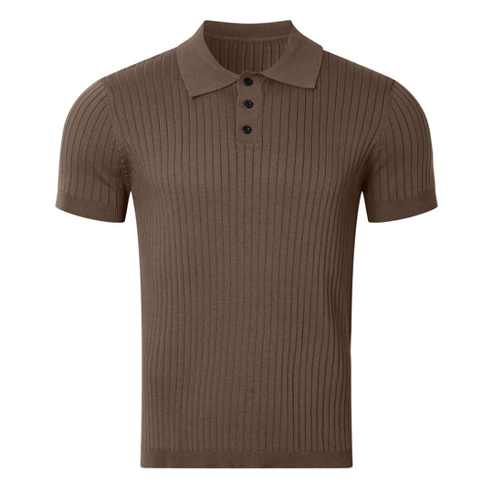Herren nan schmal geschnittenes geripptes Poloshirt aus Feinstrick mit Kurzarm und Polokragen EB