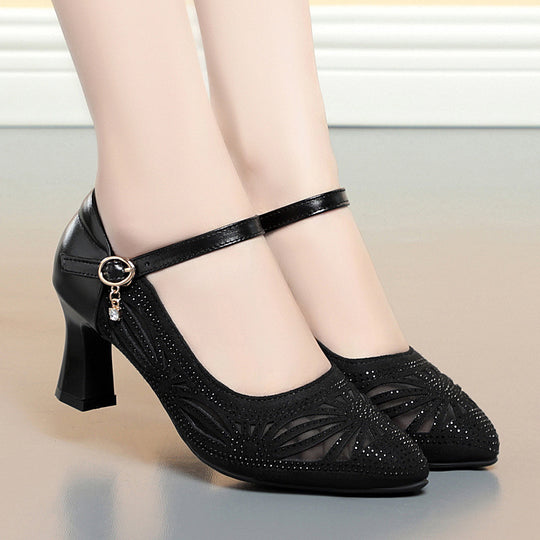 Damen Elegant verziertes Mary Jane Pumps mit Blockabsatz EB
