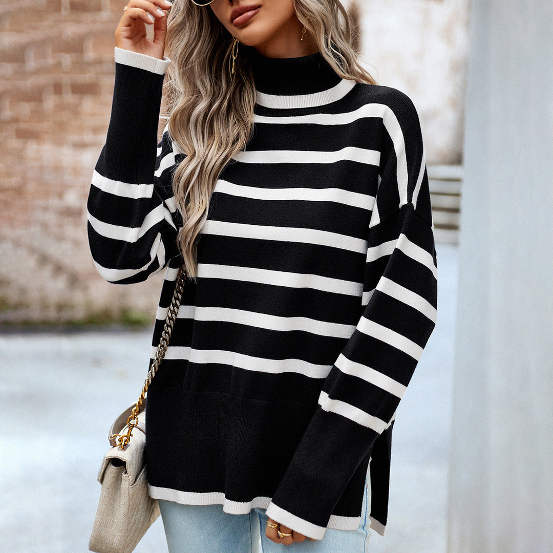 EB | Gestreifter Rollkragen-Winterpullover
