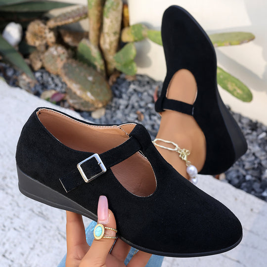 Damen Wedge-Pantoletten mit eleganter Schnallen-Applikation EB