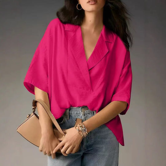 Damen lässige Oversize-Bluse mit modernem Schnitt und V-Ausschnitt EB