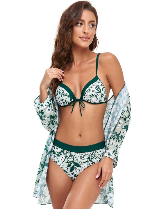 Damen Bikini-Set mit floralem Wickeloberteil und hochtailliertem Unterteil EB