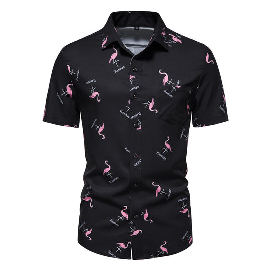 Herren Kurzarmhemd mit modernem Flamingo-Muster EB