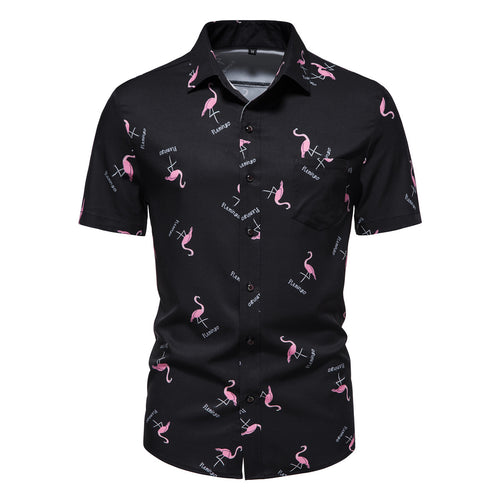 Herren Kurzarmhemd mit modernem Flamingo-Muster EB
