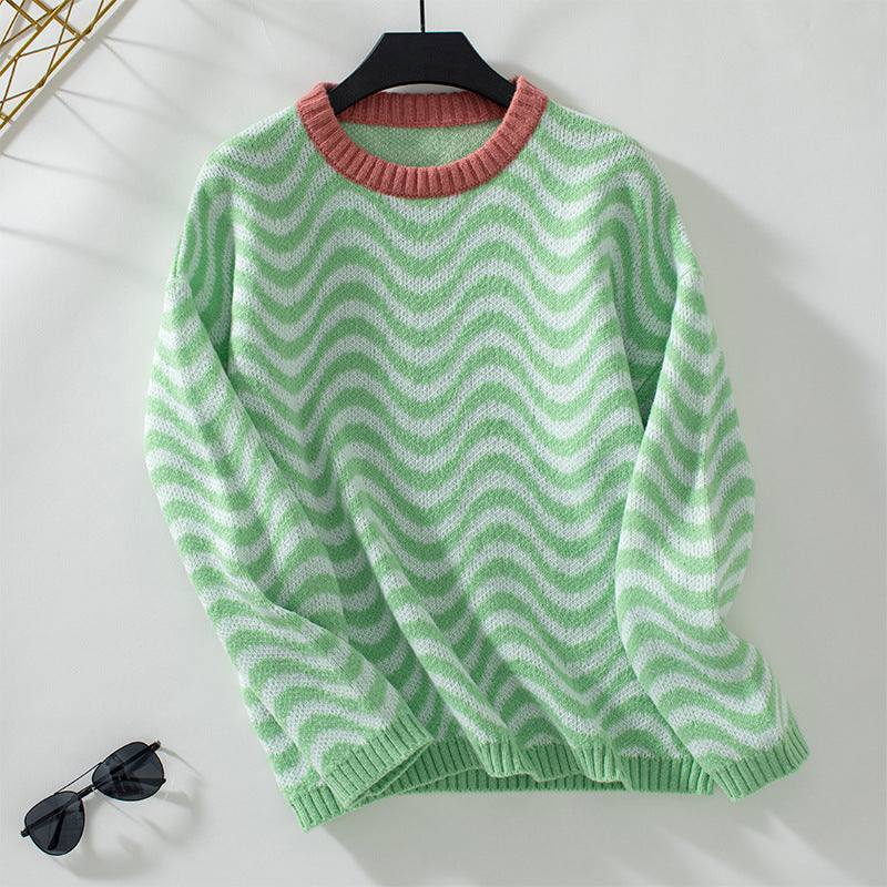 Damen gemütlicher Pullover mit modernen Wellenmustern und minimalistischer Passform EB