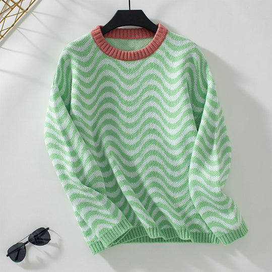 Damen gemütlicher Pullover mit modernen Wellenmustern und minimalistischer Passform EB
