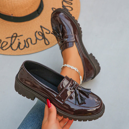 Damen nan elegante Lack-Tassel-Loafer mit profilierter Traktorsohle und gepolstertem Komfortfußbett EB