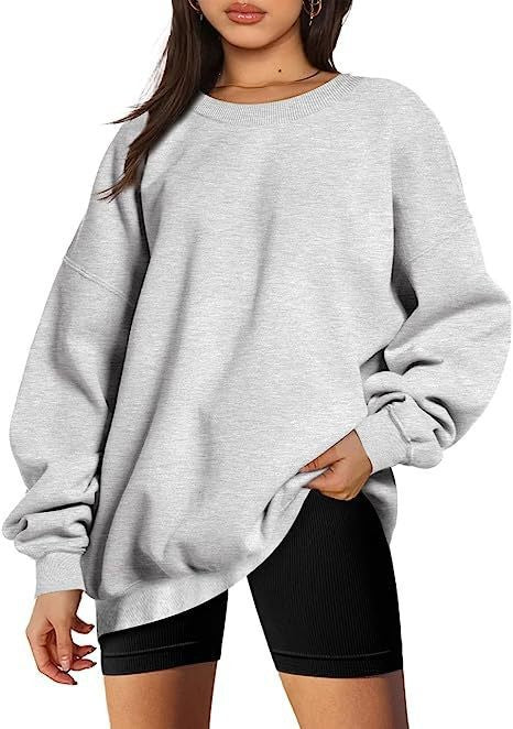 Damen nan extralanger Oversize-Sweatpullover mit Ballonärmeln, geripptem Saum und angerauter Innenseite EB