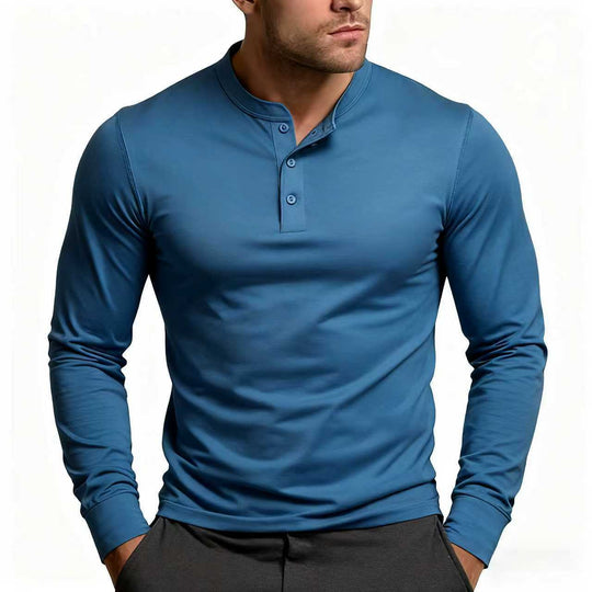 Herren Langarm-Henley-Shirt mit klassischem Knopfdetail und körpernaher Passform EB