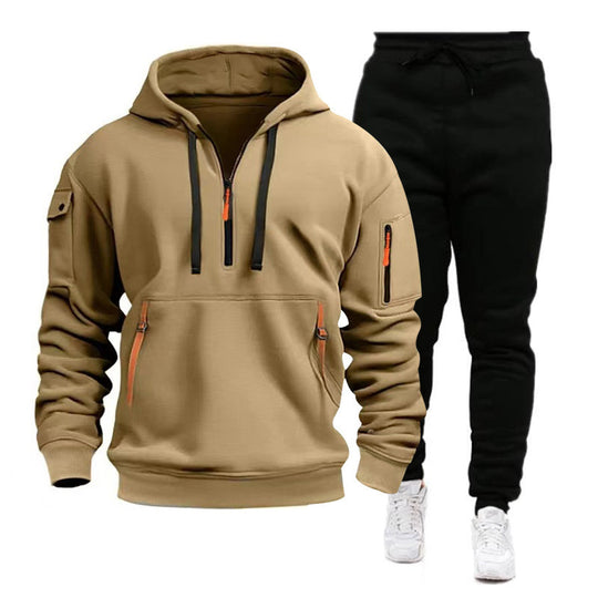 Herren Sportlicher Hoodie- und Jogginghosenanzug mit funktionalen Reißverschlusstaschen EB