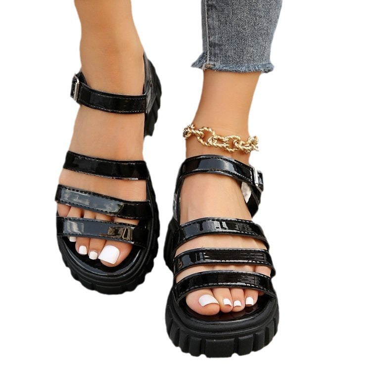 Damen trendige Sandalen mit robustem Blockabsatz und elegantem Riemen-Design EB