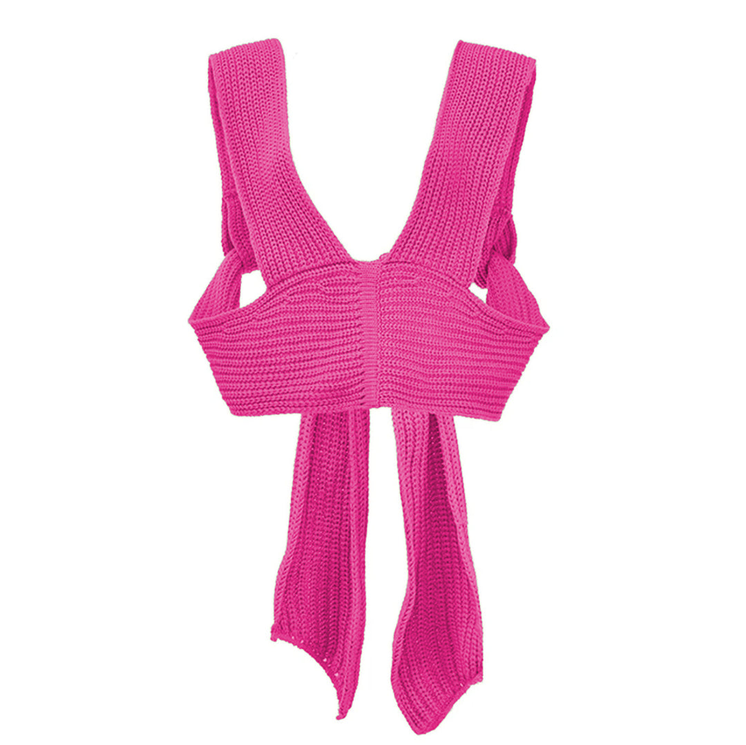 Damen gestricktes Crop-Top mit raffinierten Rückendetails EB