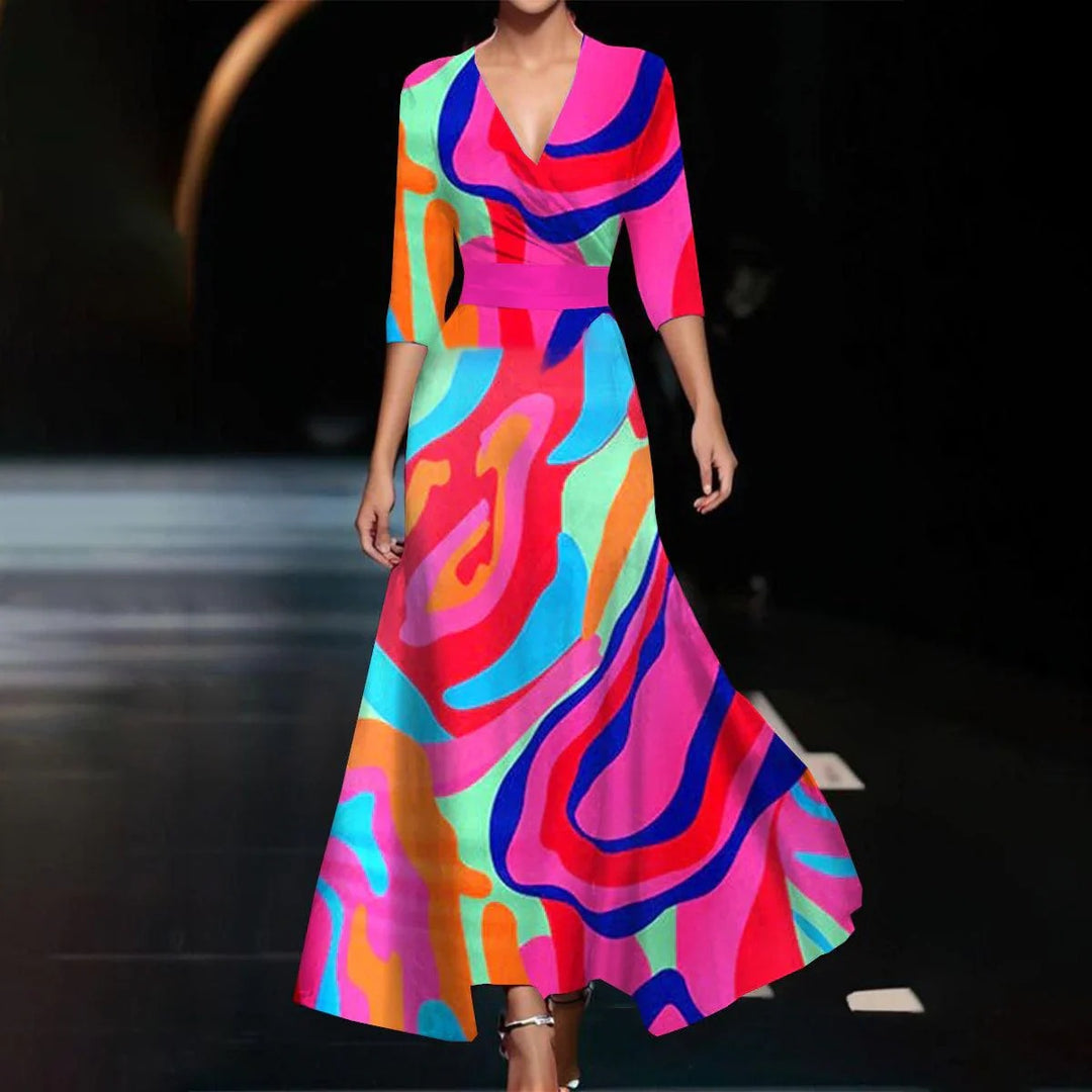 Damen Maxikleid mit floralem Design und schickem V-Ausschnitt EB