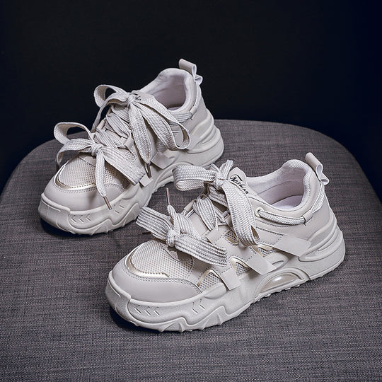 Damen Sportliche Chunky Sneakers mit atmungsaktivem Obermaterial und modischer Schnürung EB