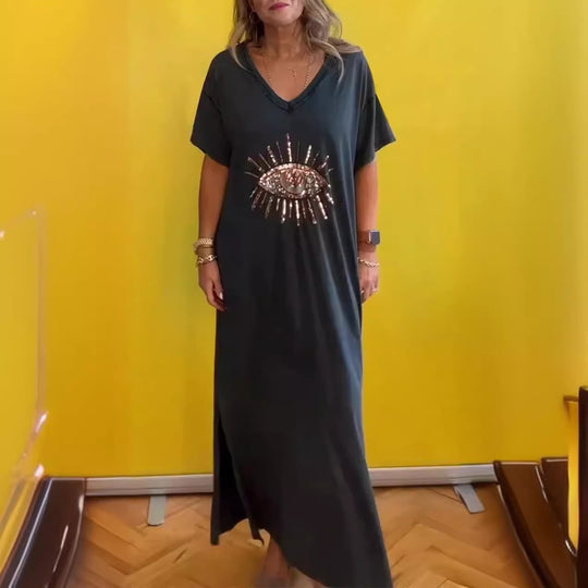 Damen strandliches Maxikleid mit funkelndem Augendesign EB
