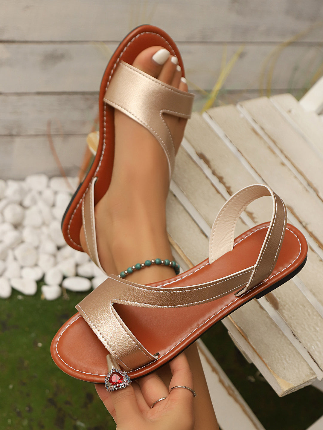 Damen offene Riemensandalen mit komfortablem Fußbett EB