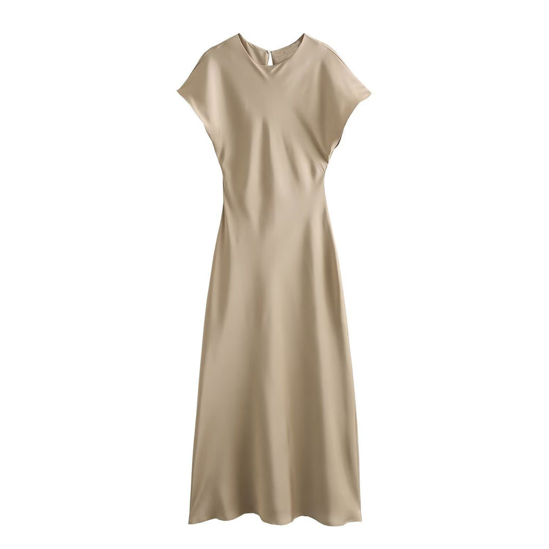 Damen elegantes Maxikleid mit fließendem Schnitt und modernem V-Ausschnitt EB