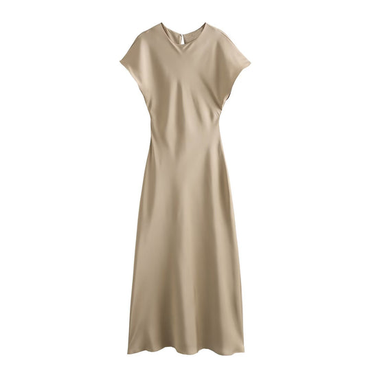 Damen elegantes Maxikleid mit fließendem Schnitt und modernem V-Ausschnitt EB