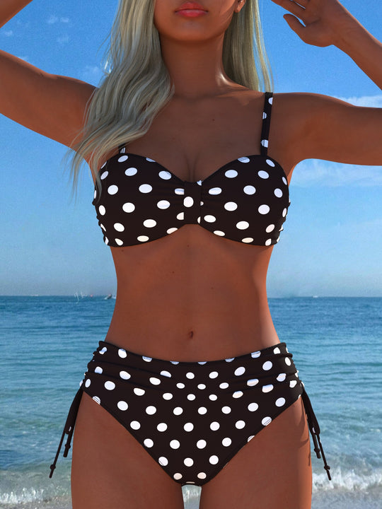 Damen Bikini-Set mit stilvollem Karomuster und goldfarbenen Akzenten EB