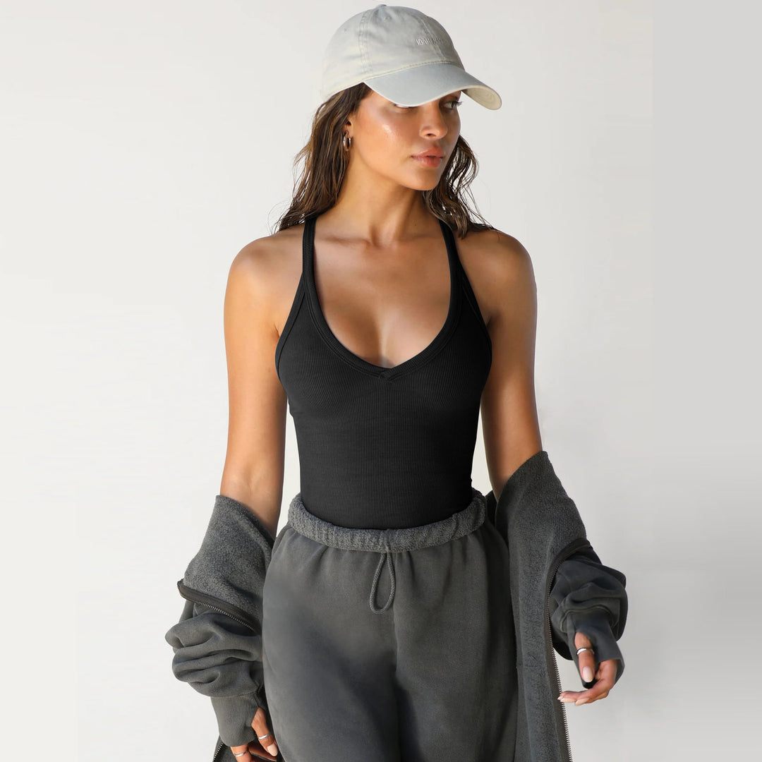 Damen Sportliches Tanktop mit V-Ausschnitt und figurbetonter Passform EB