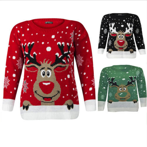 Damen Weihnachtspullover mit fröhlichem Rentier-Design und weichem Material EB
