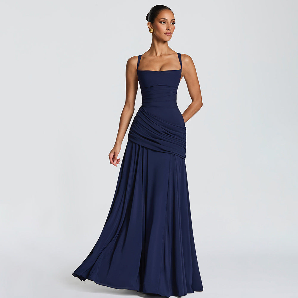 Damen Elegantes Maxikleid mit tailliertem Design und zarten Raffungselementen EB